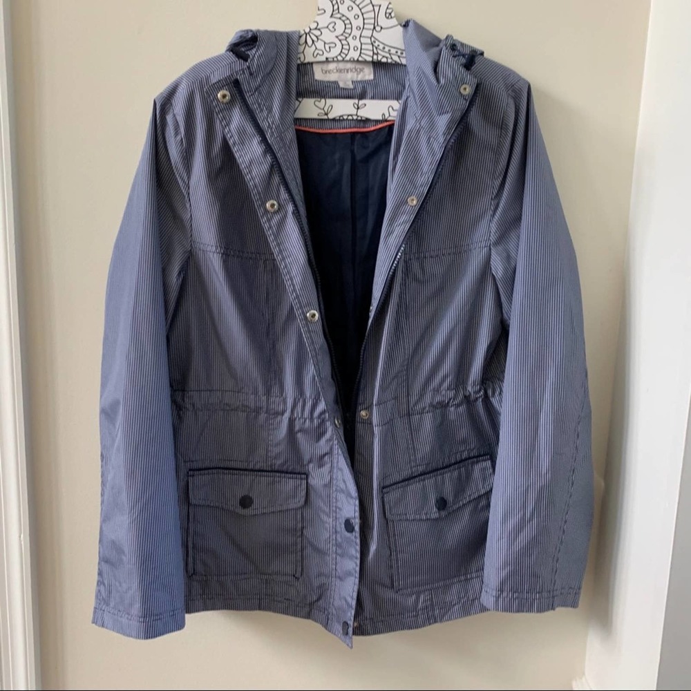 Breckenridge Blue Gingham Print Lined Rain Coat Medium Jacket - Picture 2 of 8